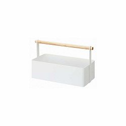 Biely multifunkčný box s detailom z bukového dreva YAMAZAKI Tosca Tool Box, dĺžka 29 cm