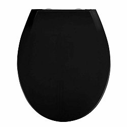 Čierne WC sedadlo s jednoduchým zatváraním Wenko Kos, 44 × 37,5 cm
