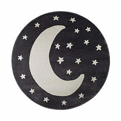 Čierny okrúhly koberec s motívom mesiaca KICOTI Moon, 80 × 80 cm