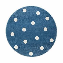 Modrý guľatý koberec s bodkami KICOTI Blue, 100 × 100 cm