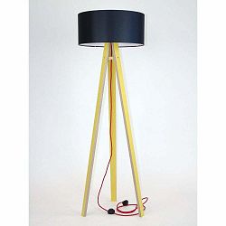 Žltá stojacia lampa s čiernym tienidlom a červeným káblom Ragaba Wanda