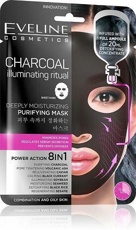Eveline Cosmetics hĺbkovo čistiaca hydratačná maska s čiernym uhlím 8v1 20 ml