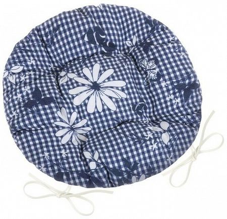Sedák DITA 62/410 guľatý prešívaný priemer 40cm modrá kocka s kvetom