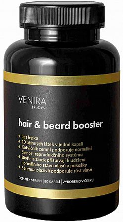 Venira Hair & beard booster kapsuly na podporu hormonálnej rovnováhy pre mužov 80 kapsúl